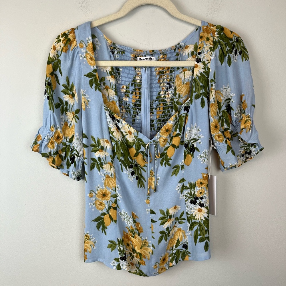 Reformation Blue Floral Blouse